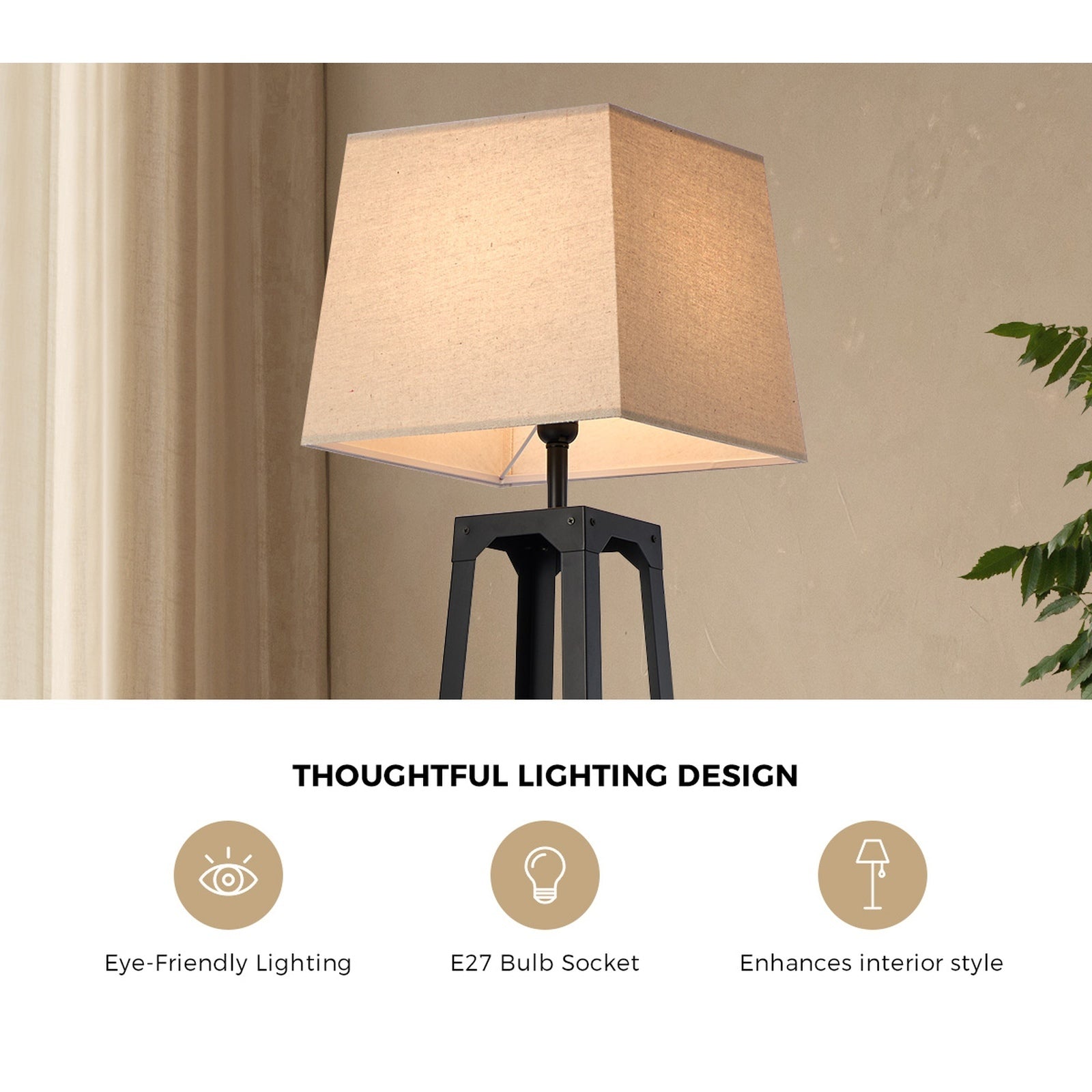 Oikiture Floor Lamps Fabric Shade Reading Light with Display Shelf - Sunyee