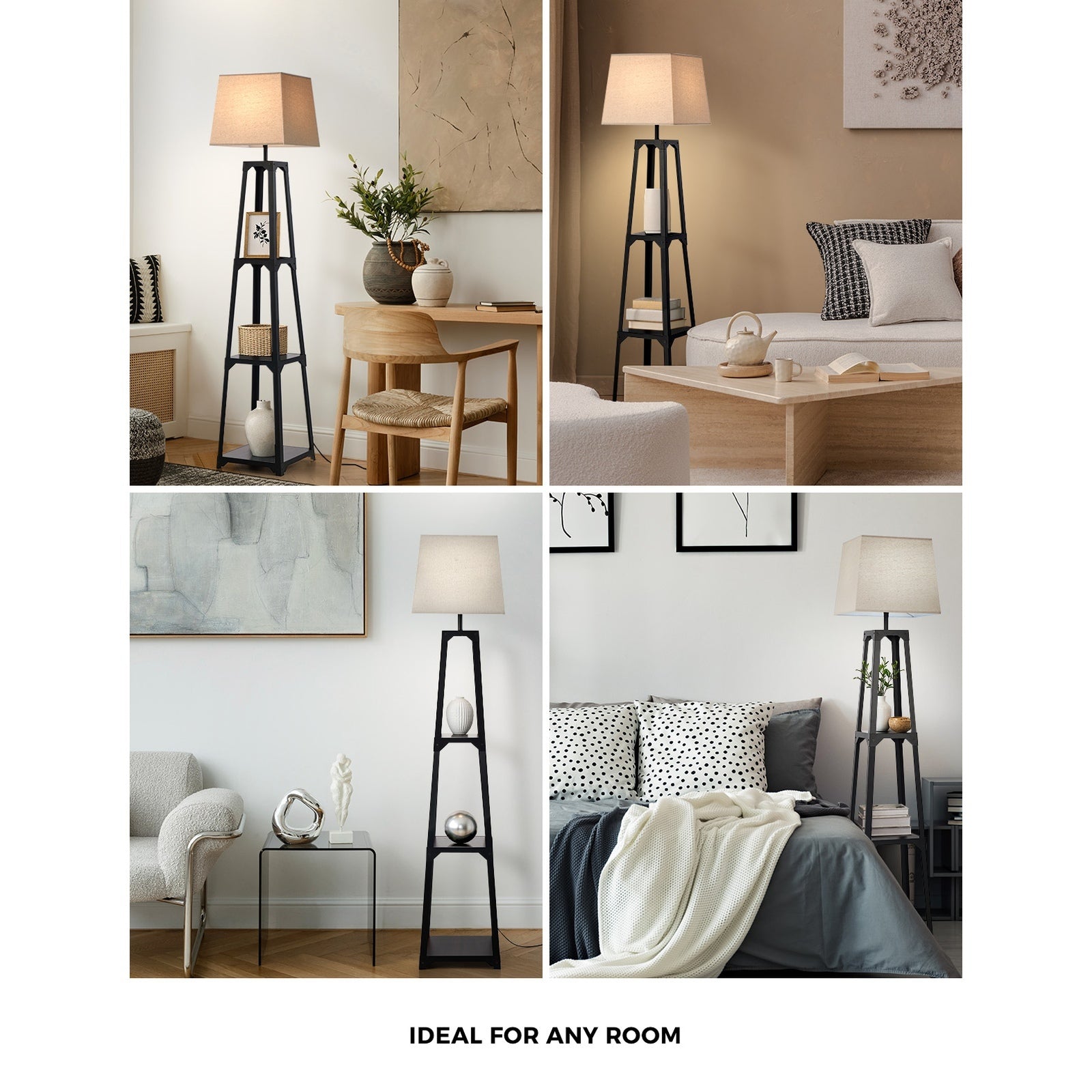 Oikiture Floor Lamps Fabric Shade Reading Light with Display Shelf - Sunyee