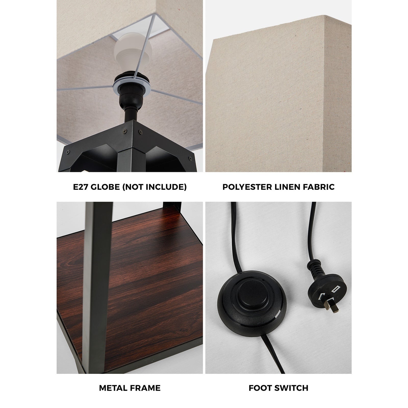 Oikiture Floor Lamps Fabric Shade Reading Light with Display Shelf - Sunyee