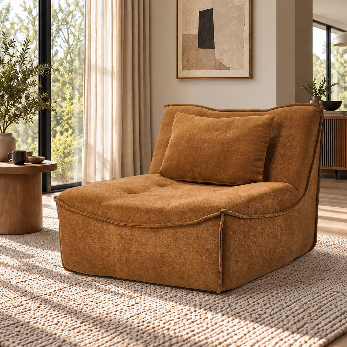 Oikiture Accent Chair Lazy Sofa Floor Couch Leisure Lounge Foam Pouffe Brown