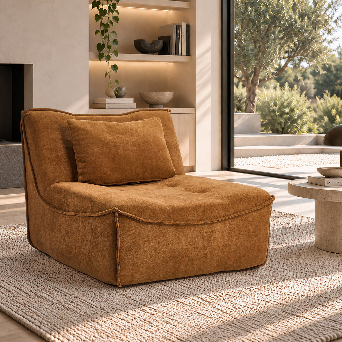 Oikiture Accent Chair Lazy Sofa Floor Couch Leisure Lounge Foam Pouffe Brown