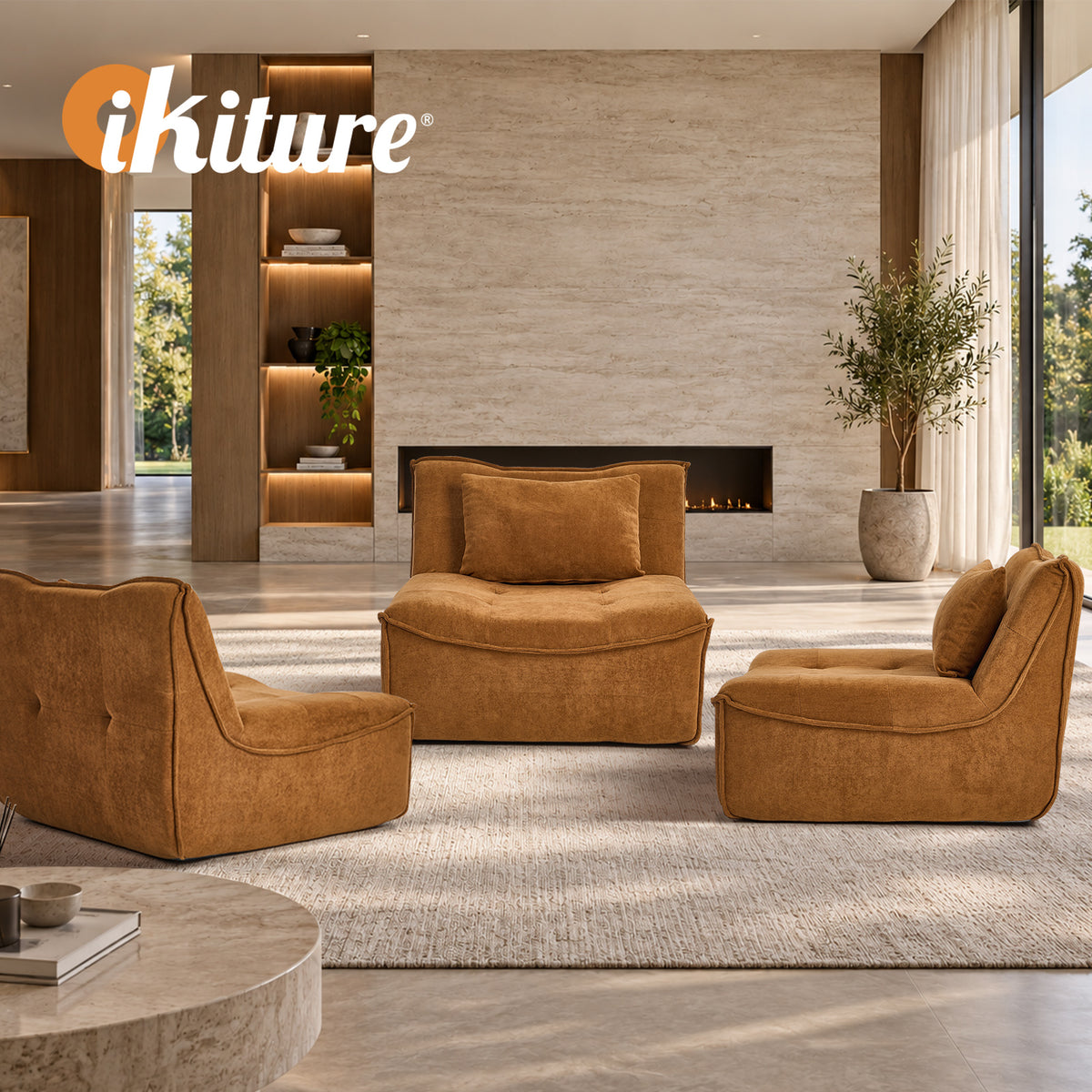 Oikiture Accent Chair Lazy Sofa Floor Couch Leisure Lounge Foam Pouffe Brown