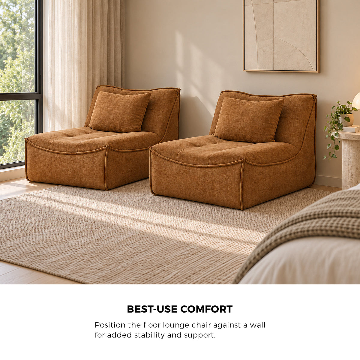 Oikiture 2x Accent Chair Lazy Sofa Floor Couch Leisure Lounge Foam Pouffe Brown