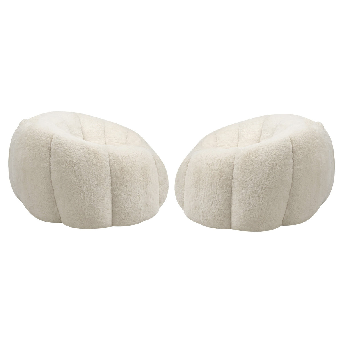 Oikiture 2x Bean Bag Chair Floor Lounge Lazy Sofa Faux Rabbit Fleece Beige - Sunyee