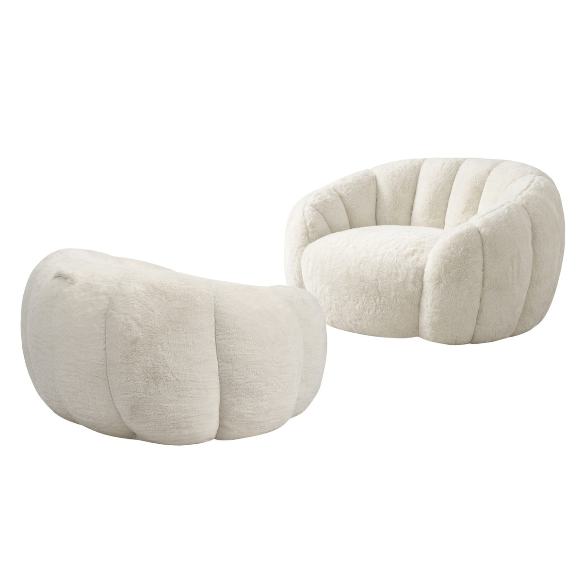 Oikiture 2x Bean Bag Chair Floor Lounge Lazy Sofa Faux Rabbit Fleece Beige - Sunyee