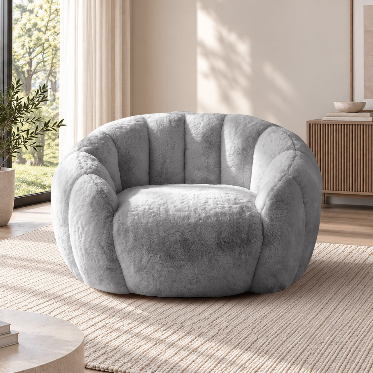 Oikiture Bean Bag Chair Floor Lounge Lazy Sofa Faux Rabbit Fleece Grey - Sunyee