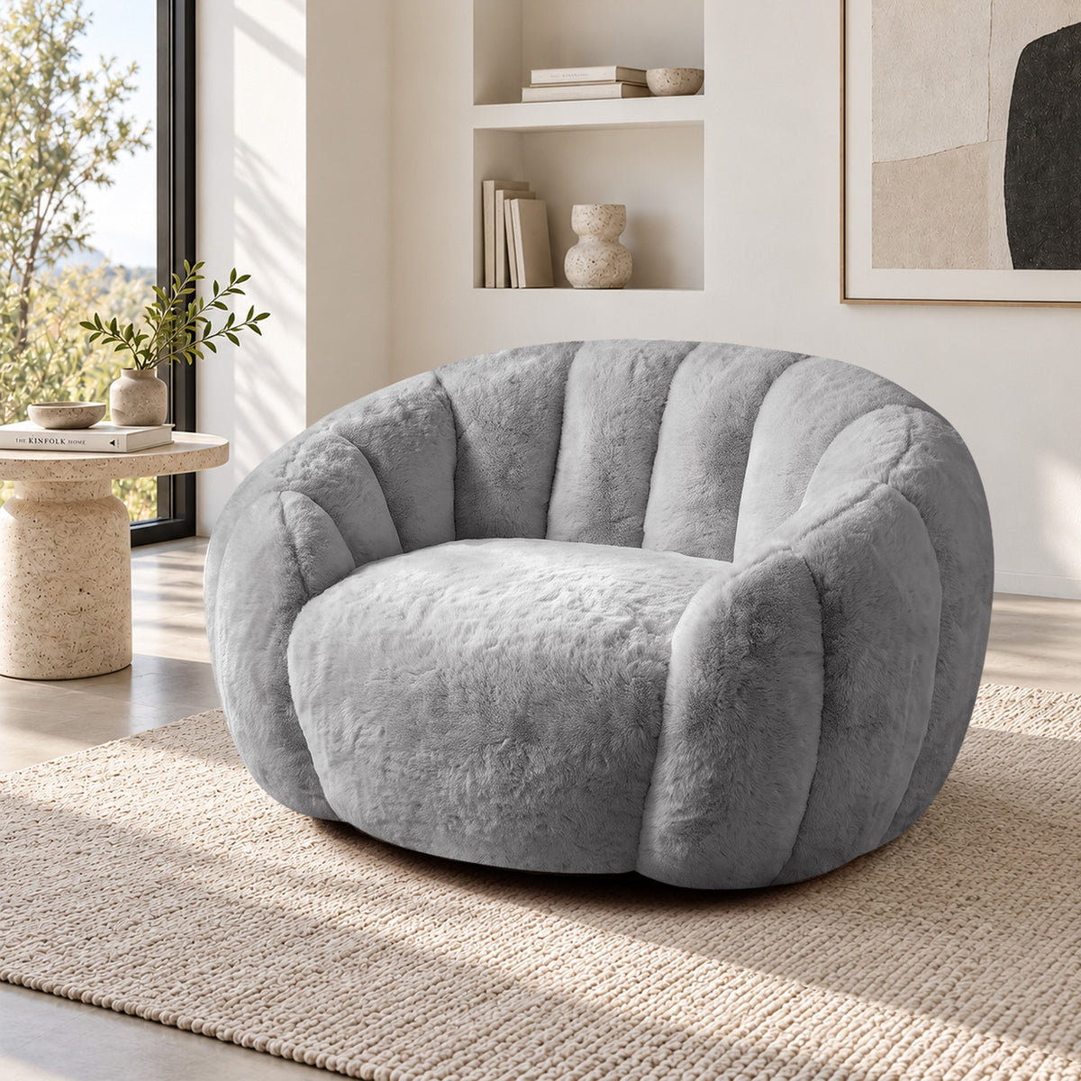 Oikiture Bean Bag Chair Floor Lounge Lazy Sofa Faux Rabbit Fleece Grey - Sunyee