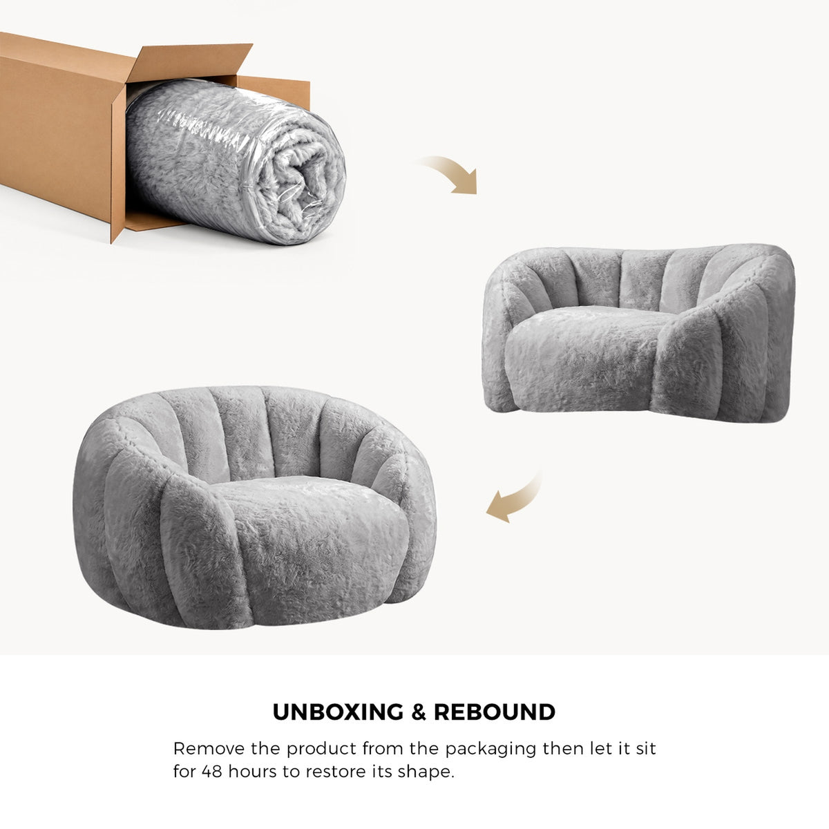 Oikiture 2x Bean Bag Chair Floor Lounge Lazy Sofa Faux Rabbit Fleece Grey - Sunyee