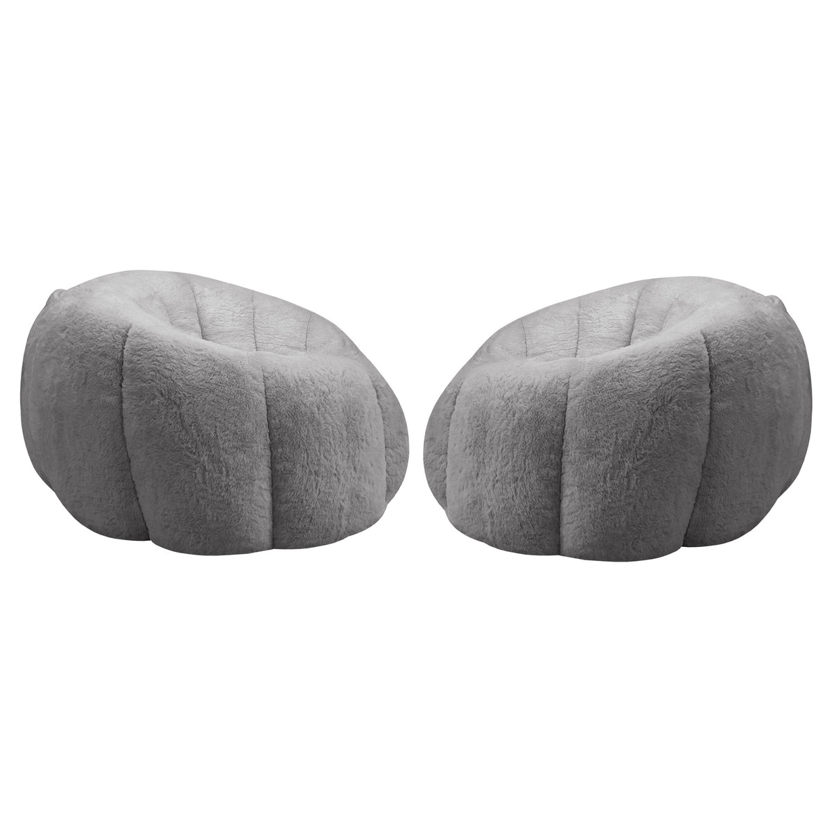 Oikiture 2x Bean Bag Chair Floor Lounge Lazy Sofa Faux Rabbit Fleece Grey - Sunyee