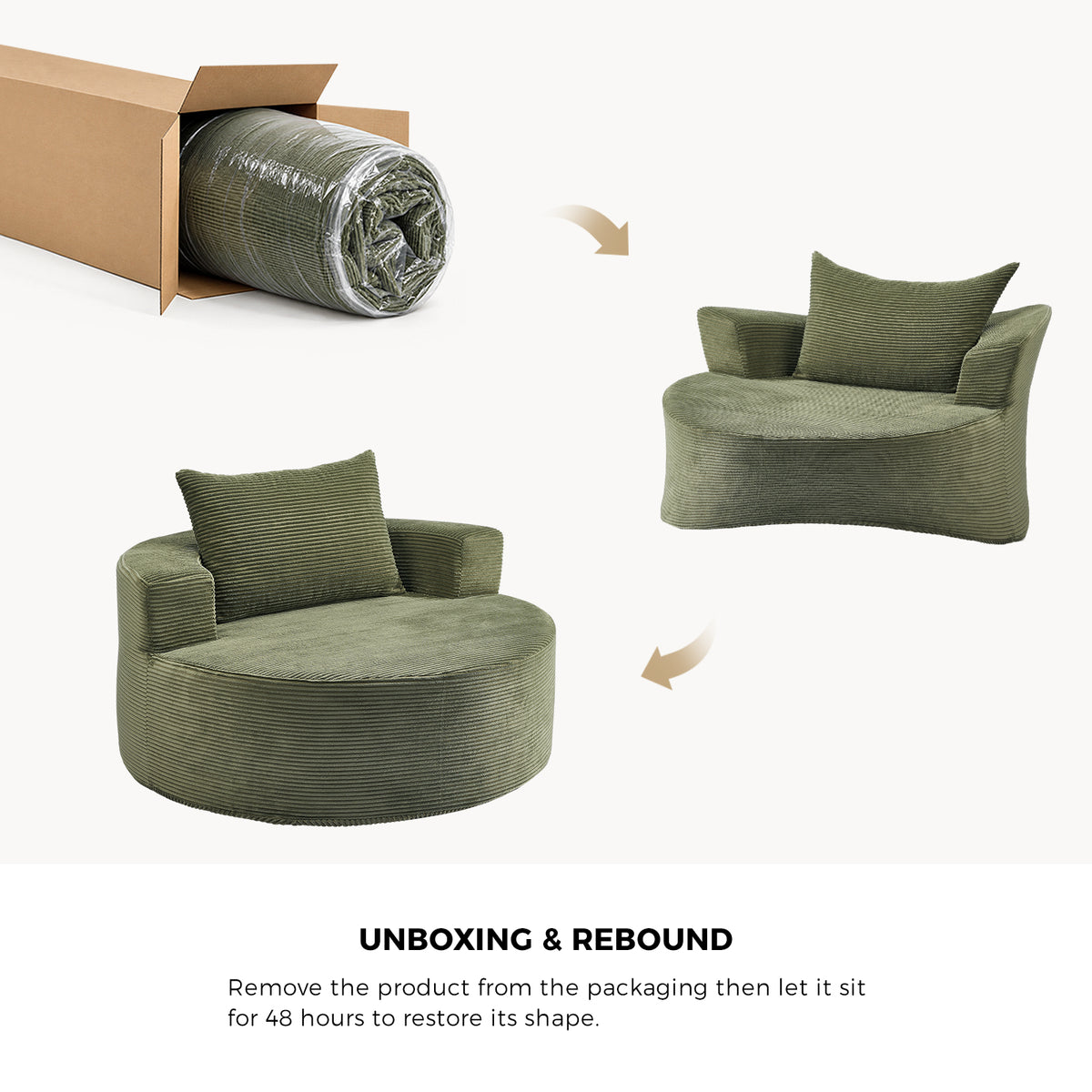 Oikiture Floor Chair Lounge Couch Lazy Sofa Corduroy Chaise Green