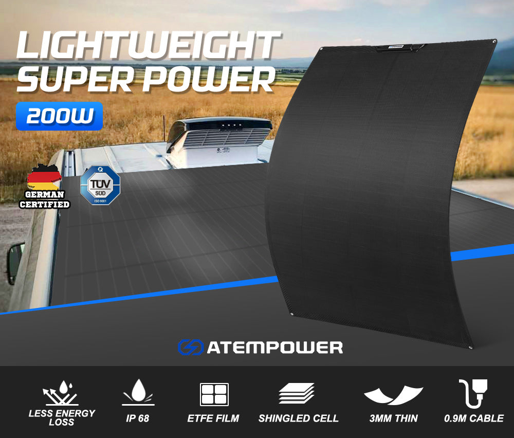 Atem Power 200W 12V Flexible Solar Panel Mono Shingled Battery Charging Caravan - Sunyee