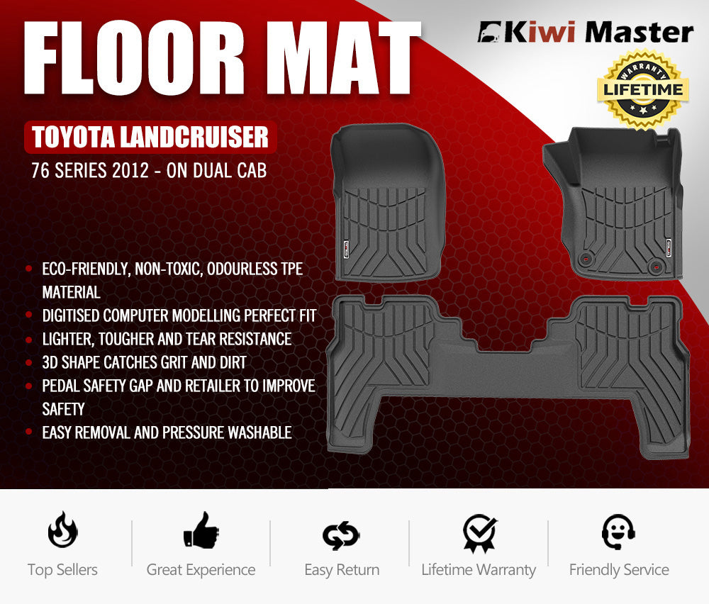 KIWI MASTER Car Floor Mats for Toyota Landcruiser 76 Series 2012 - ON GXL Dual Cab - Sunyee