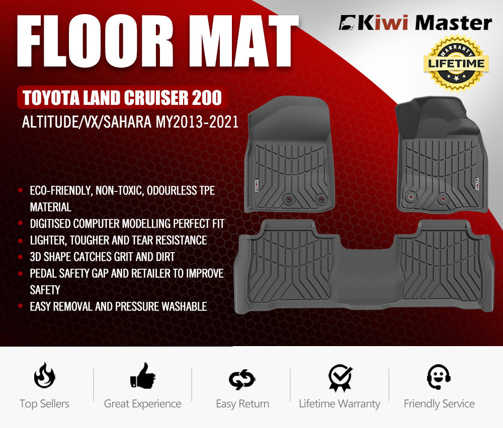 KIWI MASTER Car Floor Mats for Toyota Land Cruiser 200 Series VX Sahara MY 2013-2021 - Sunyee