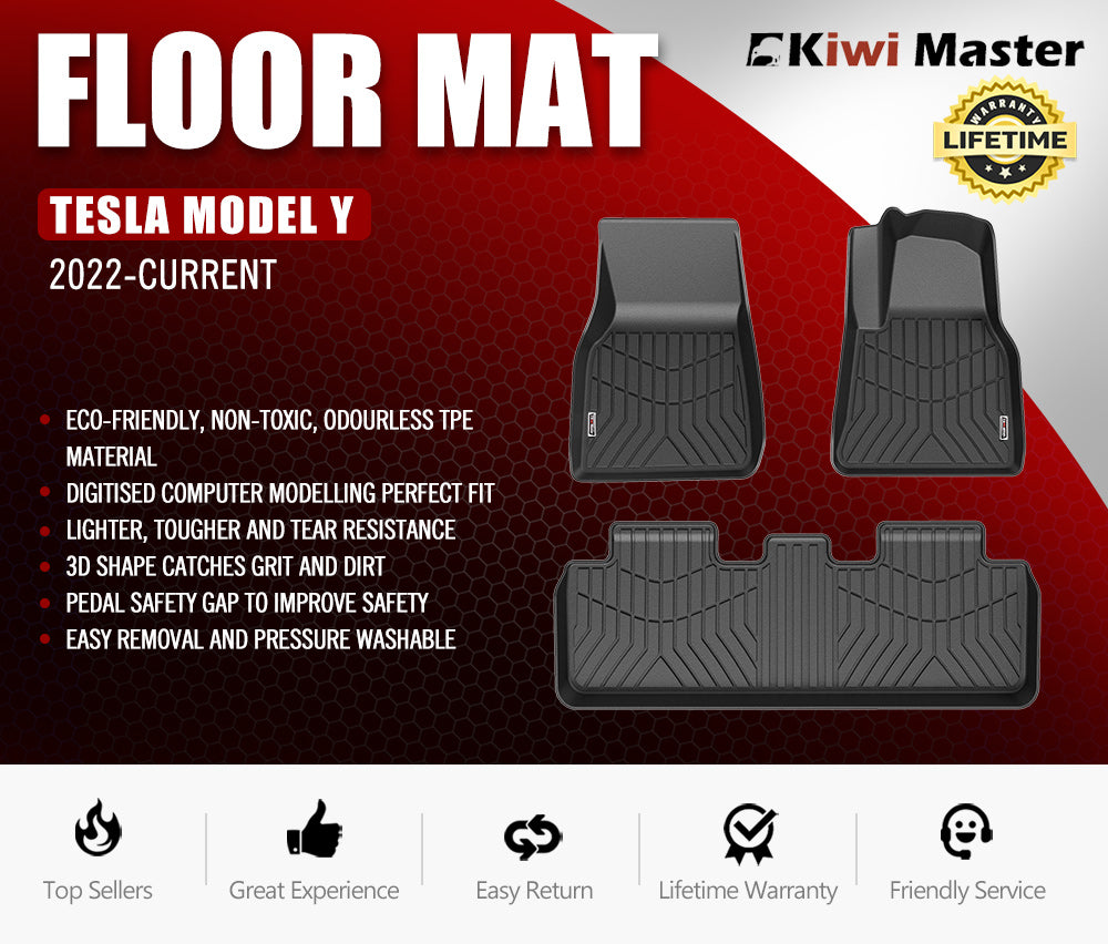 Kiwi Master 3D TPE Car Floor Mats Liner Fit Tesla Model Y 2022-ON - Sunyee