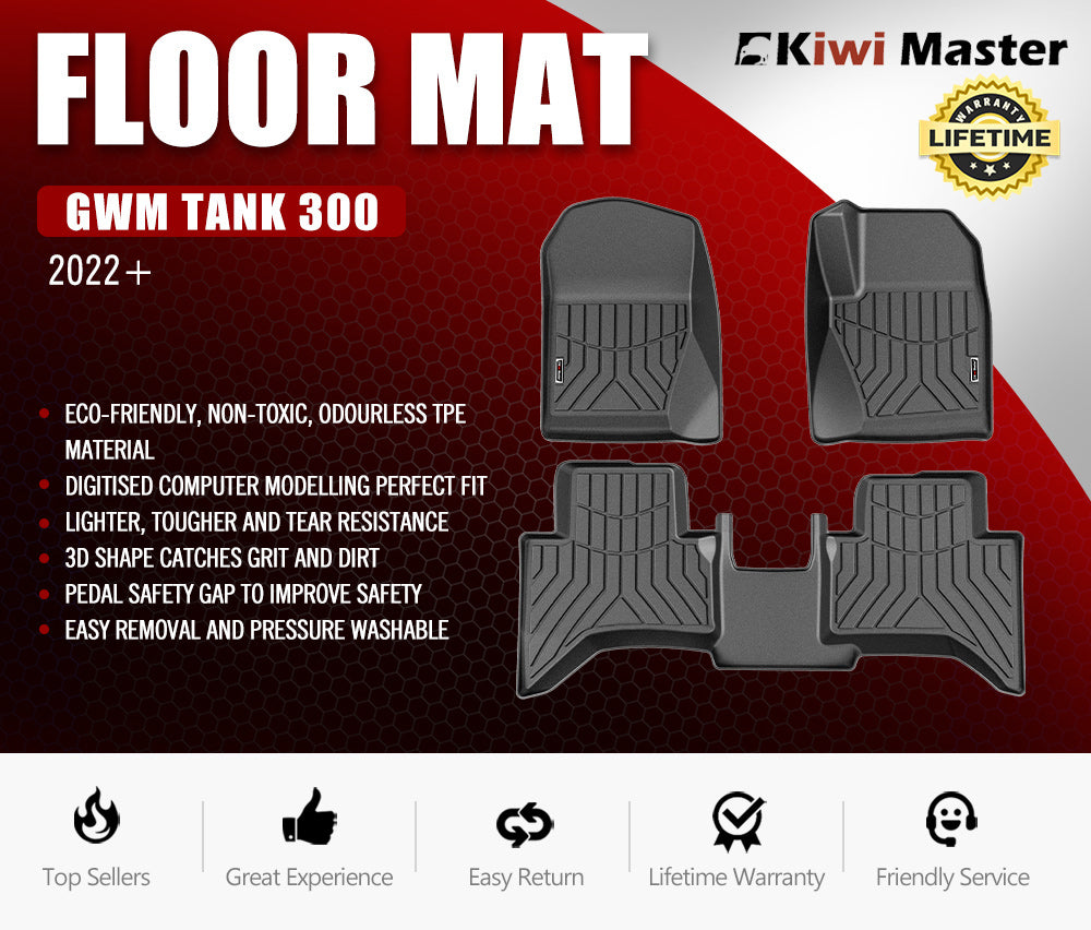 Kiwi Master 3D TPE Car Floor Mats Liner Fit GWM Tank 300 2022+ - Sunyee