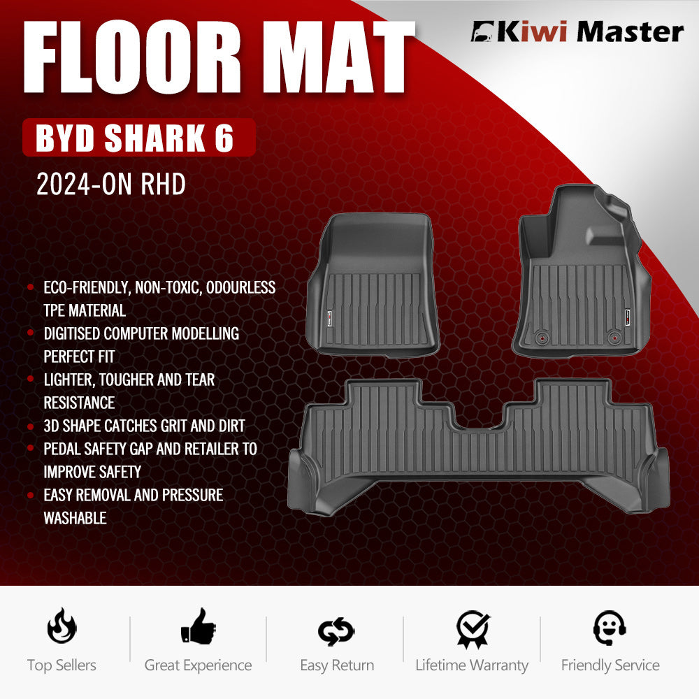 Kiwi Master 3D TPE Car Floor Mats Fit BYD Shark 6 2024-ON Right-hand Drive - Sunyee