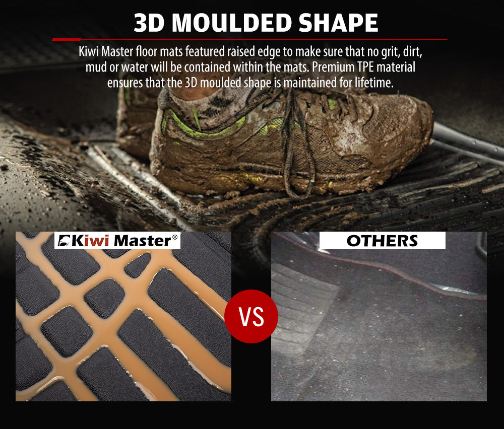 KIWI MASTER 3D TPE Car Floor Mats Liner Fit Toyota Hilux Dual Cab Auto 2016-ON - Sunyee