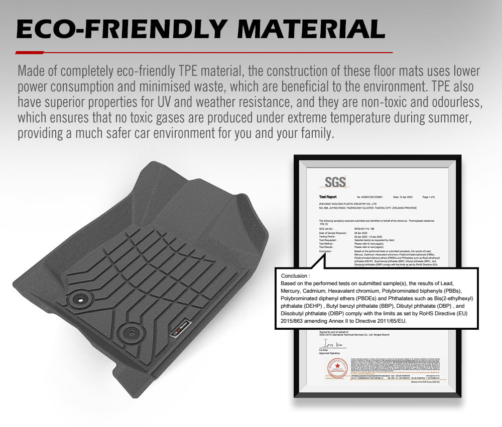 3D TPE Car Floor Mats Fit Ford Ranger Wildtrak Raptor PX PX2 2011-MY2022 - Sunyee