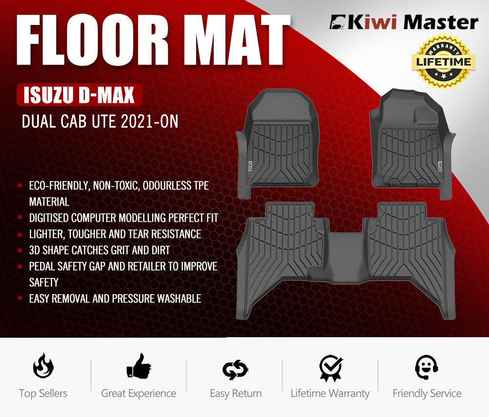 Kiwi Master 3D TPE Car Floor Mats Liner Fit Isuzu D-MAX DMAX Dual Cab UTE 2021+ - Sunyee