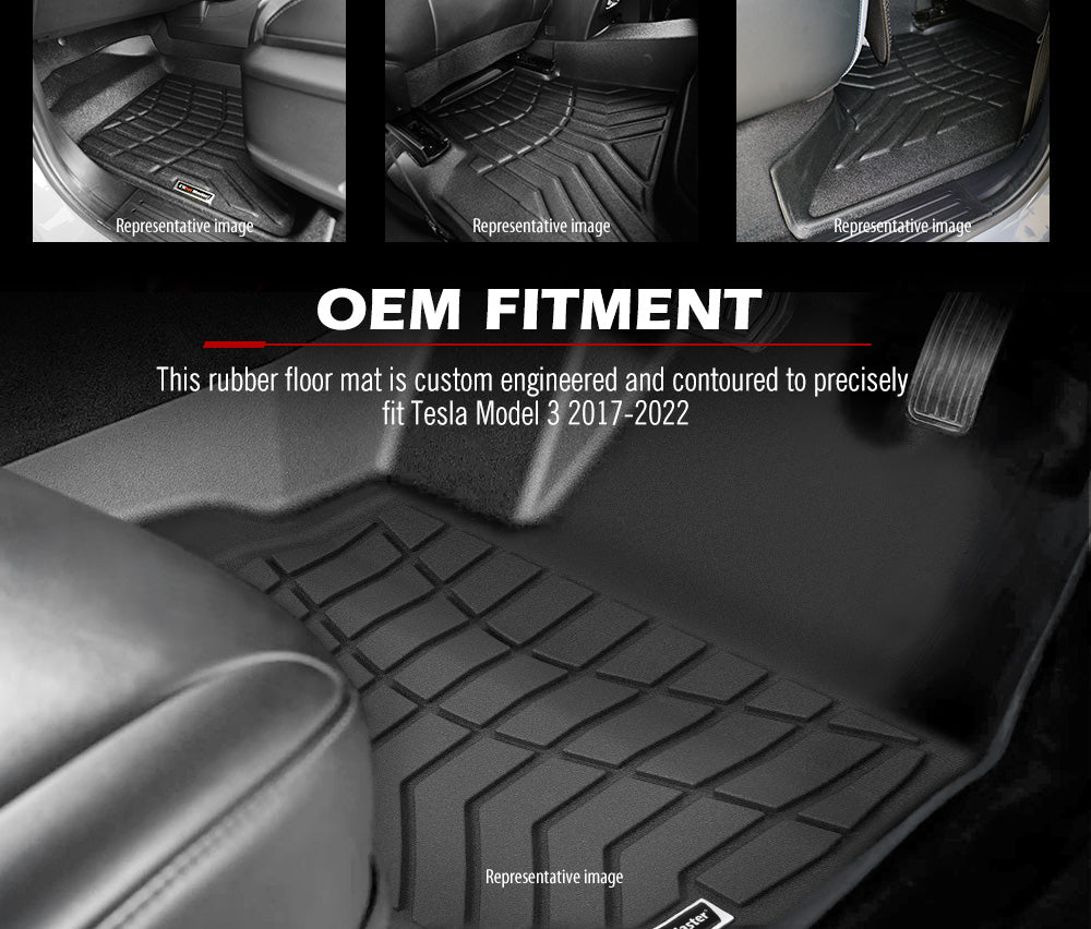 Kiwi Master 3D TPE Car Floor Mats Liner Fit Tesla Model 3 2017-2022 - Sunyee