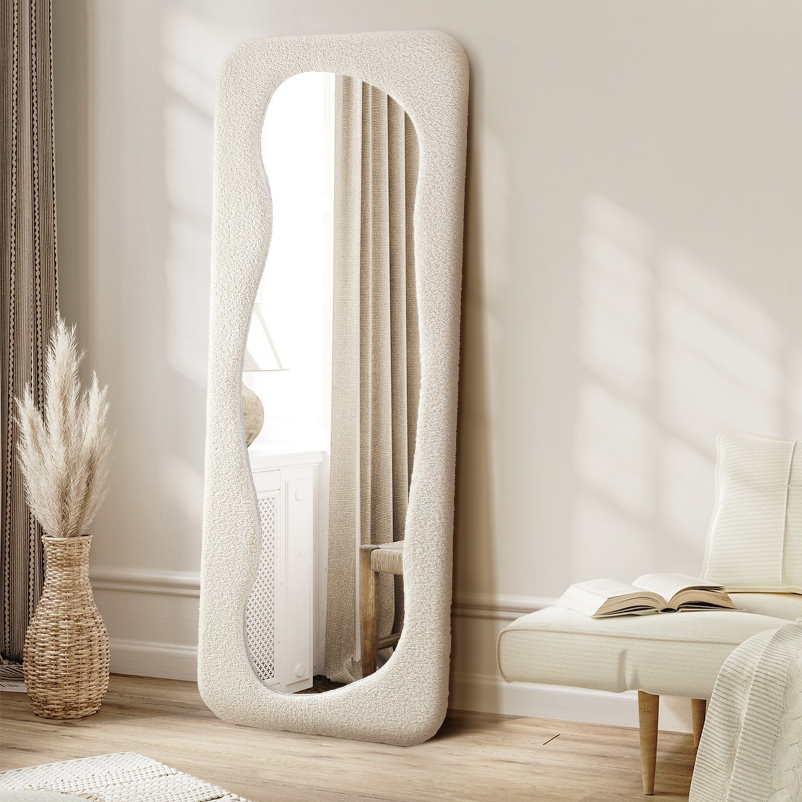 Oikiture Full Length Mirror 160x60cm Boucle Floor Mirrors Bedroom Living Room - Sunyee