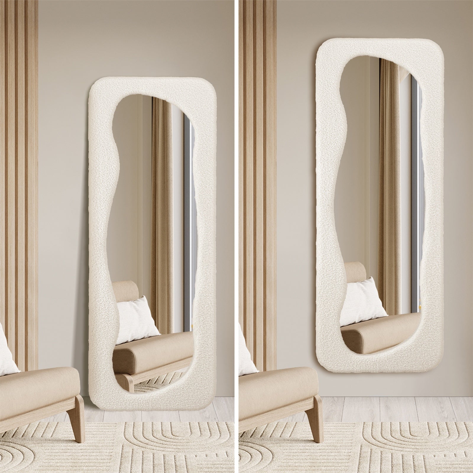 Oikiture Full Length Mirror 160x60cm Boucle Floor Mirrors Bedroom Living Room - Sunyee