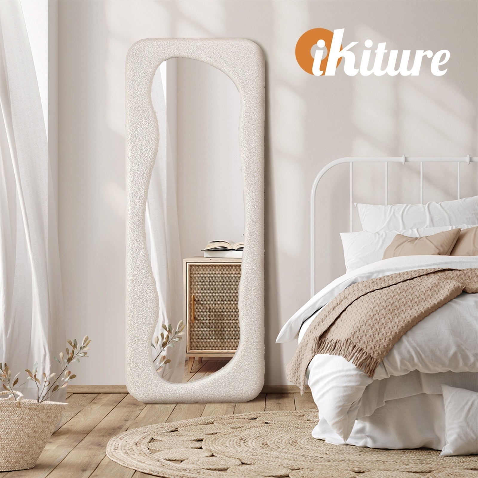 Oikiture Full Length Mirror 160x60cm Boucle Floor Mirrors Bedroom Living Room - Sunyee