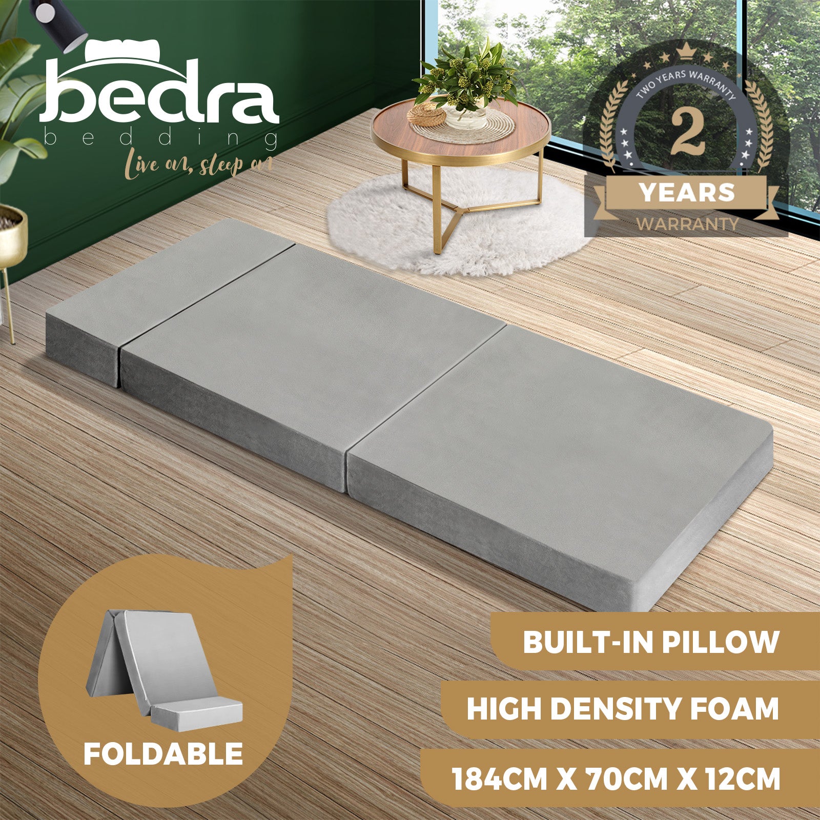 Bedra Folding Foam Mattress Sofa Bed Trifold Sleeping Floor Mat Camping Cushion - Sunyee