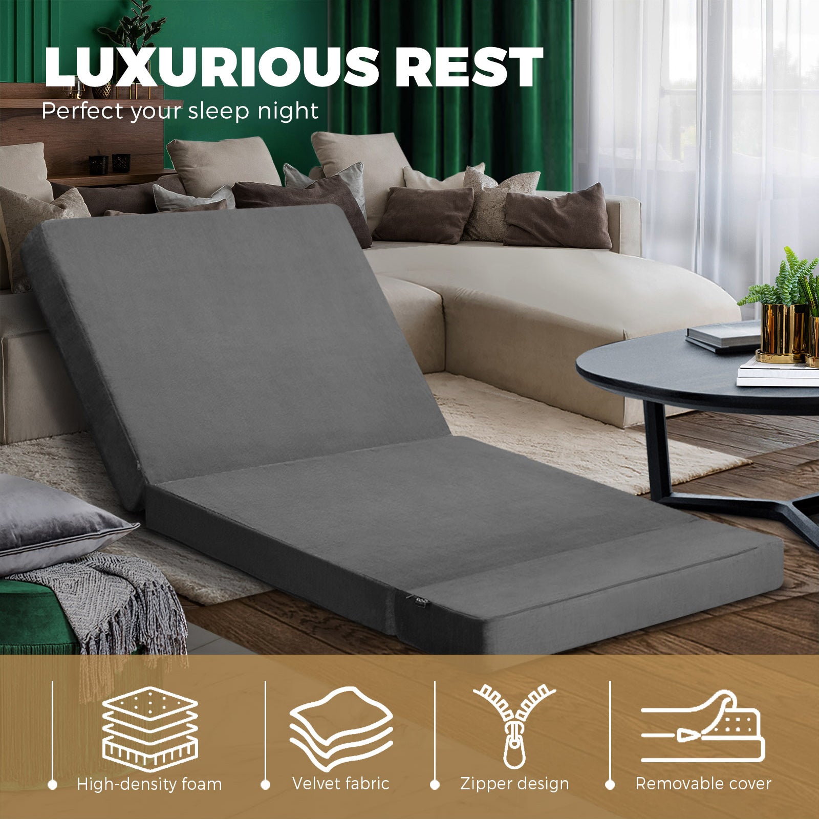 Bedra Folding Foam Mattress Sofa Bed Trifold Camping Sleeping Cushion Mat Double - Sunyee