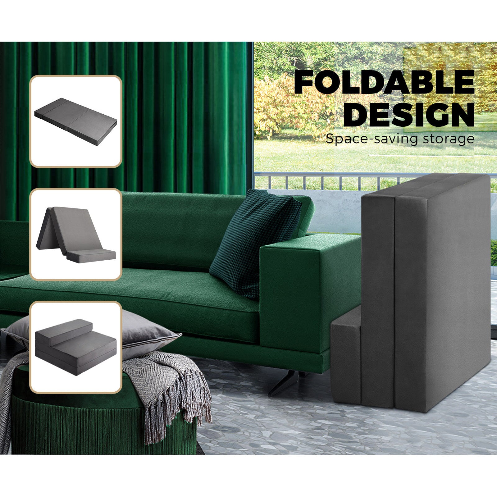 Bedra Folding Foam Mattress Sofa Bed Trifold Camping Sleeping Cushion Mat Double - Sunyee