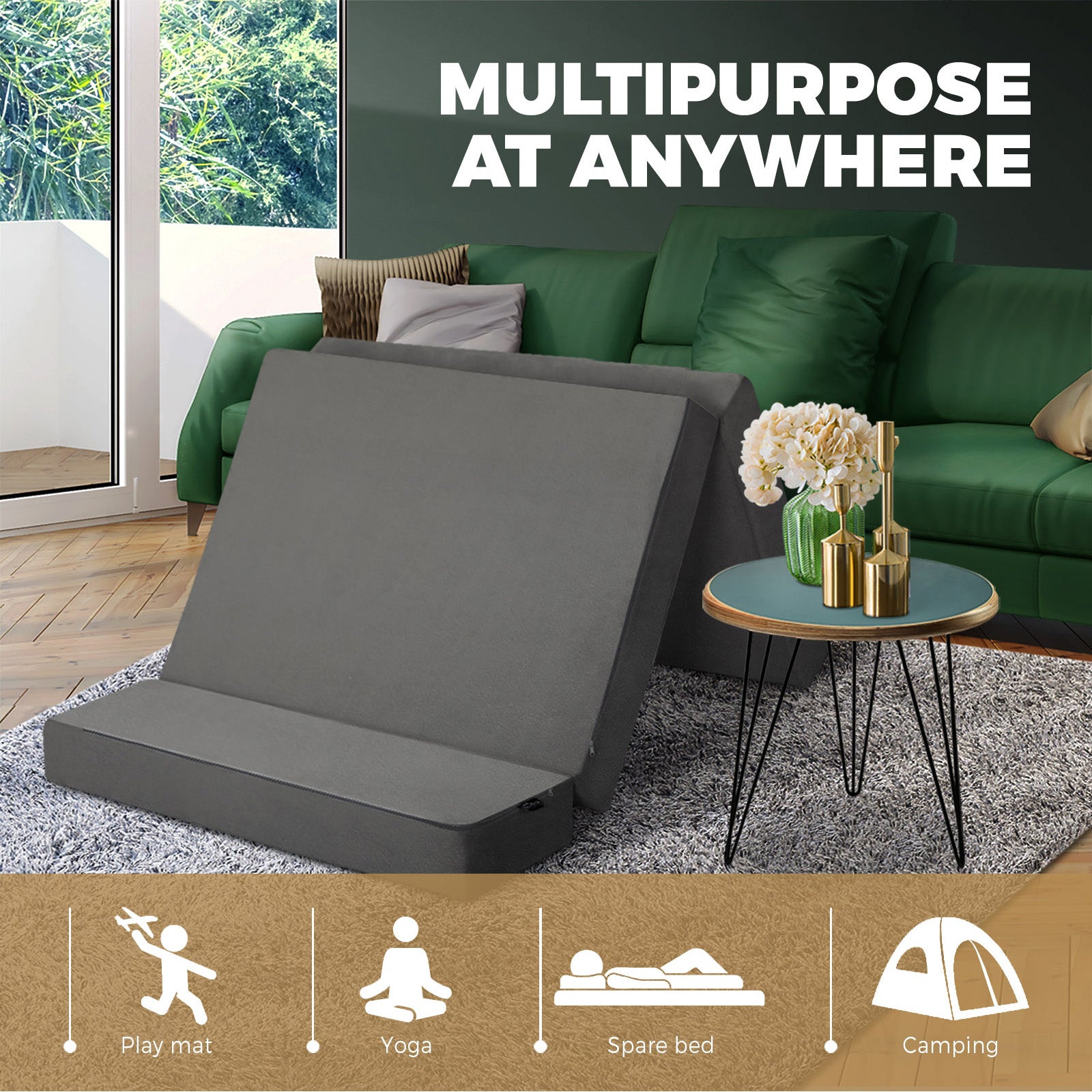 Bedra Folding Foam Mattress Sofa Bed Trifold Camping Sleeping Cushion Mat Double - Sunyee