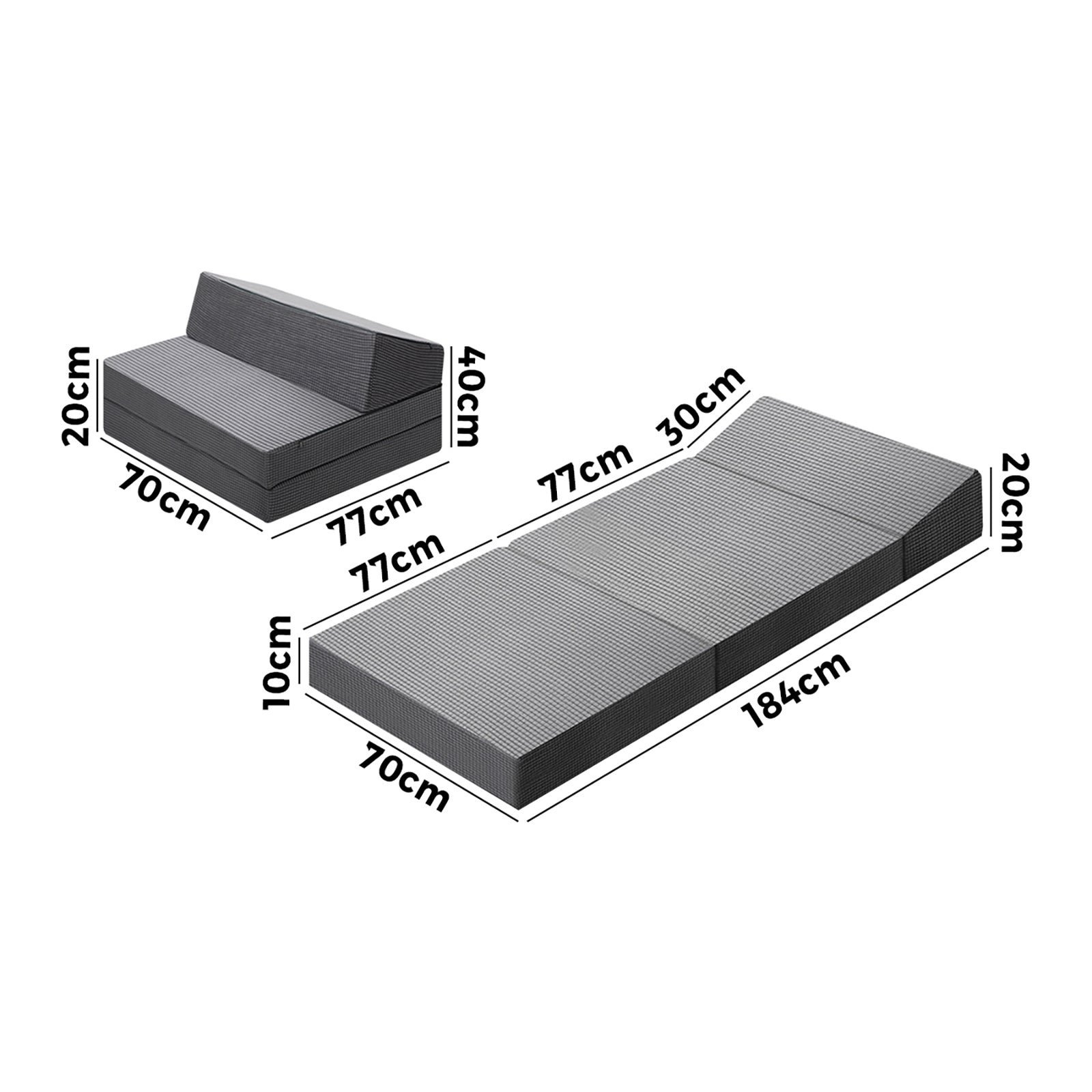 Bedra Foldable Mattress Folding Sofa Bed Trifold Sleeping Camping Cushion Single - Sunyee