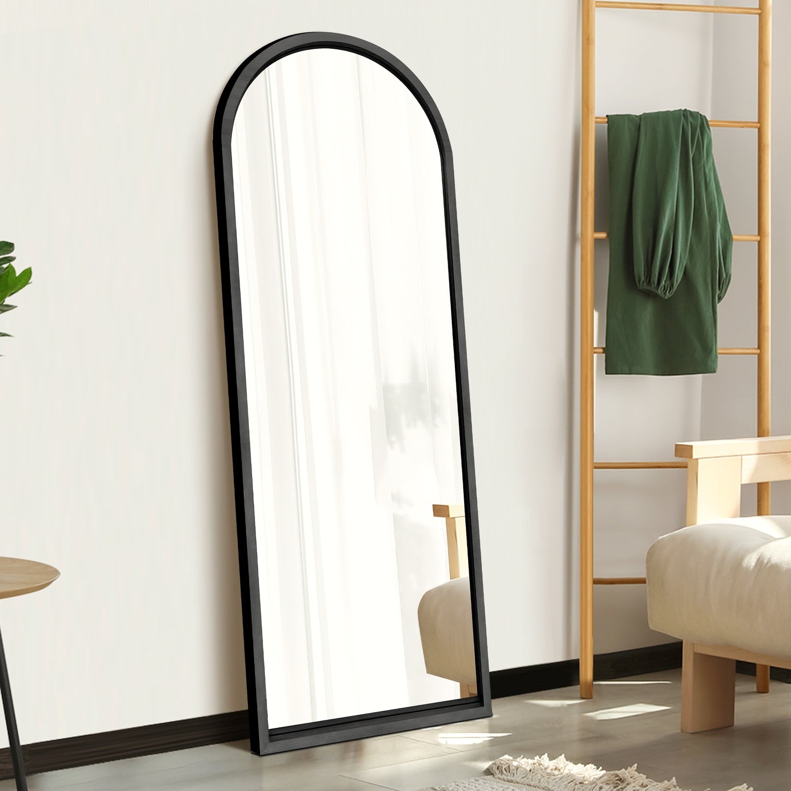 Oikiture Wooden Full Length Mirror 166x60cm Arched Dressing Floor Mirrors Black - Sunyee