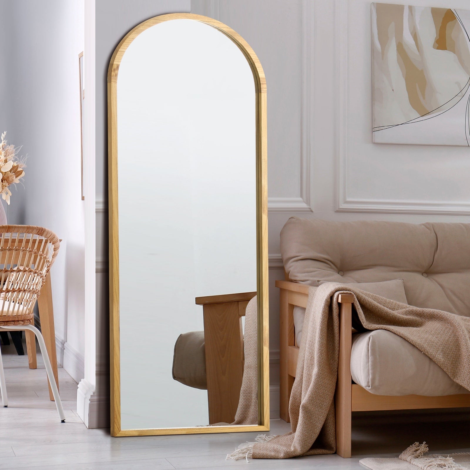 Oikiture Wooden Full Length Mirror 166x60cm Arched Dressing Floor Mirrors - Sunyee