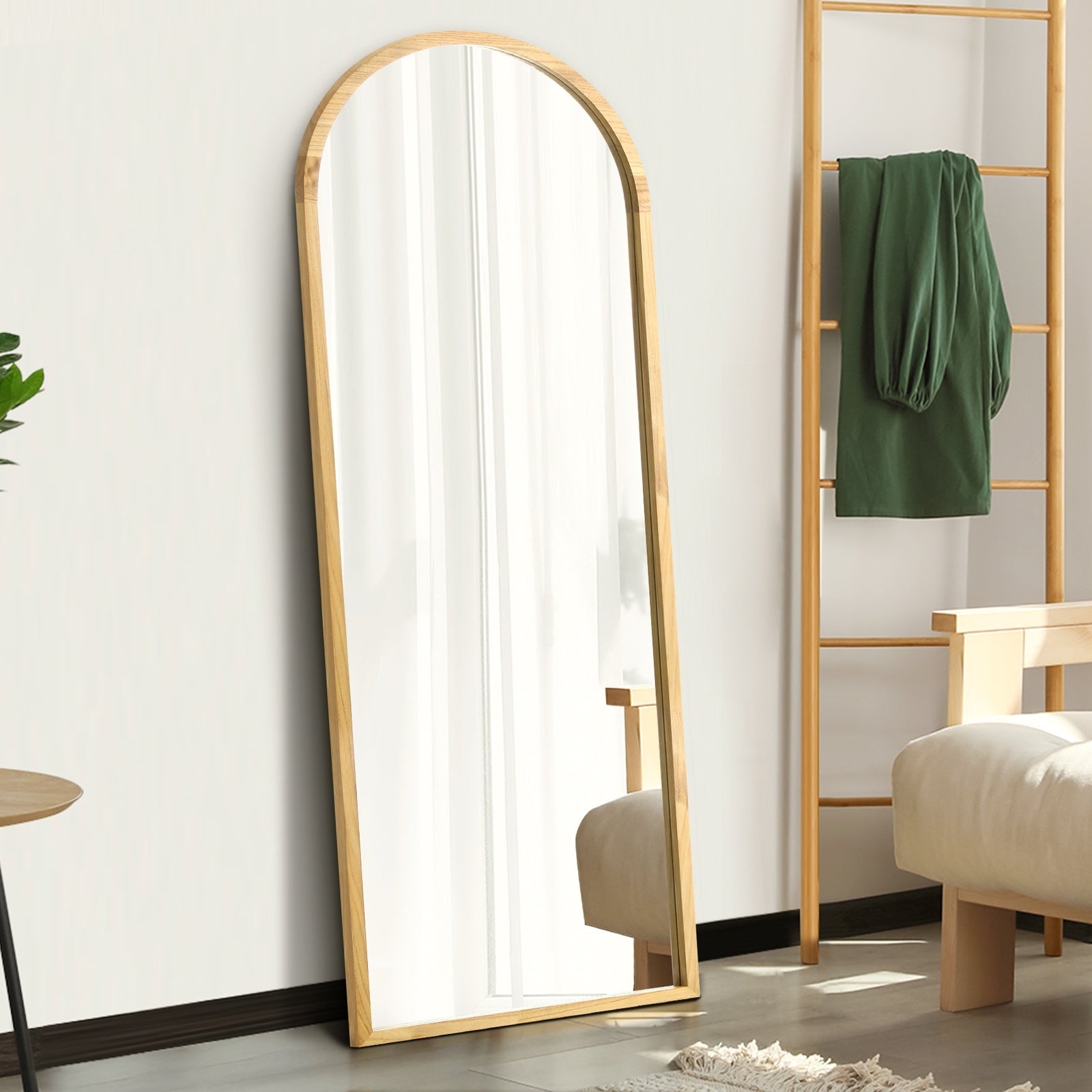 Oikiture Wooden Full Length Mirror 166x60cm Arched Dressing Floor Mirrors - Sunyee