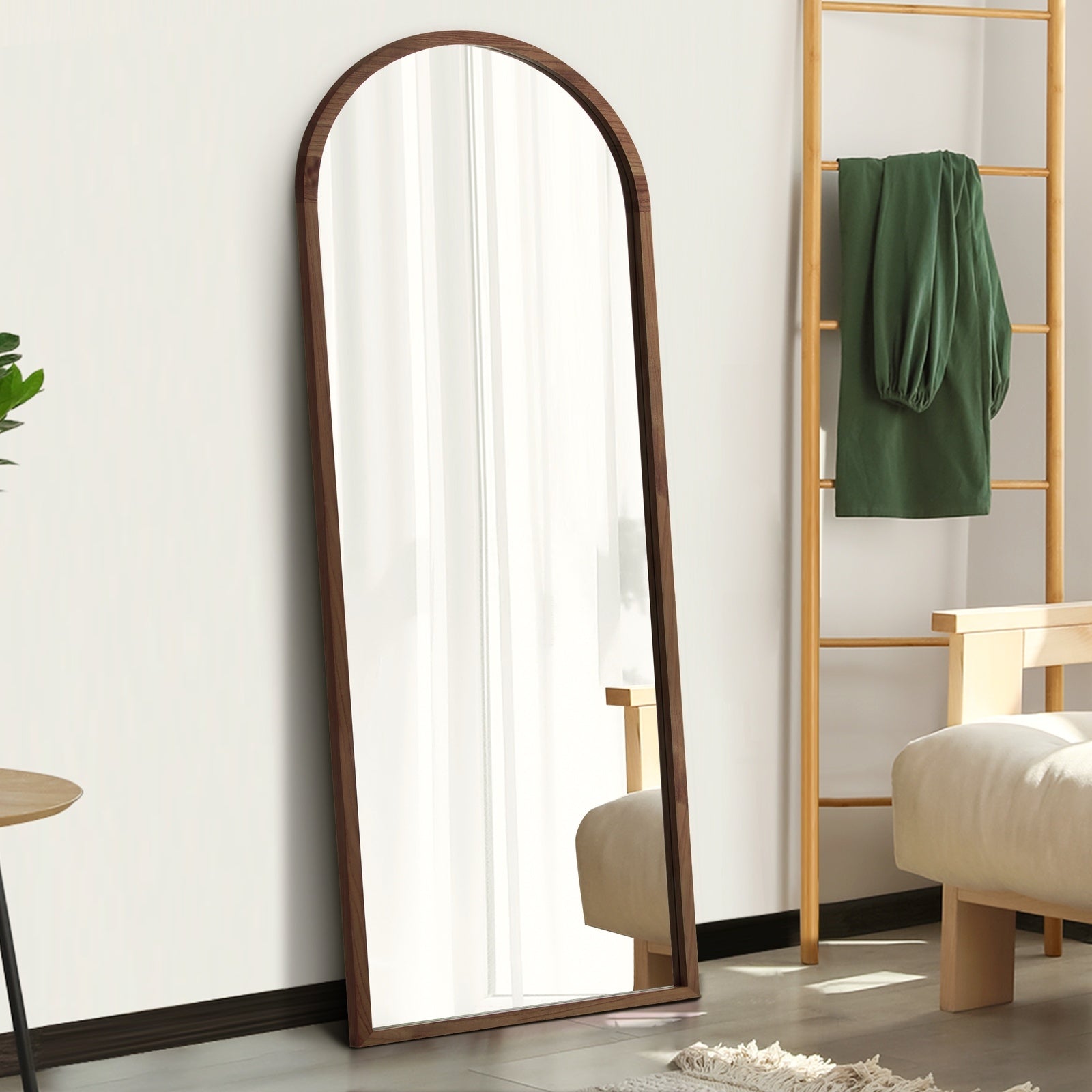 Oikiture Wooden Full Length Mirror 166x60cm Arched Dressing Floor Mirrors Brown - Sunyee