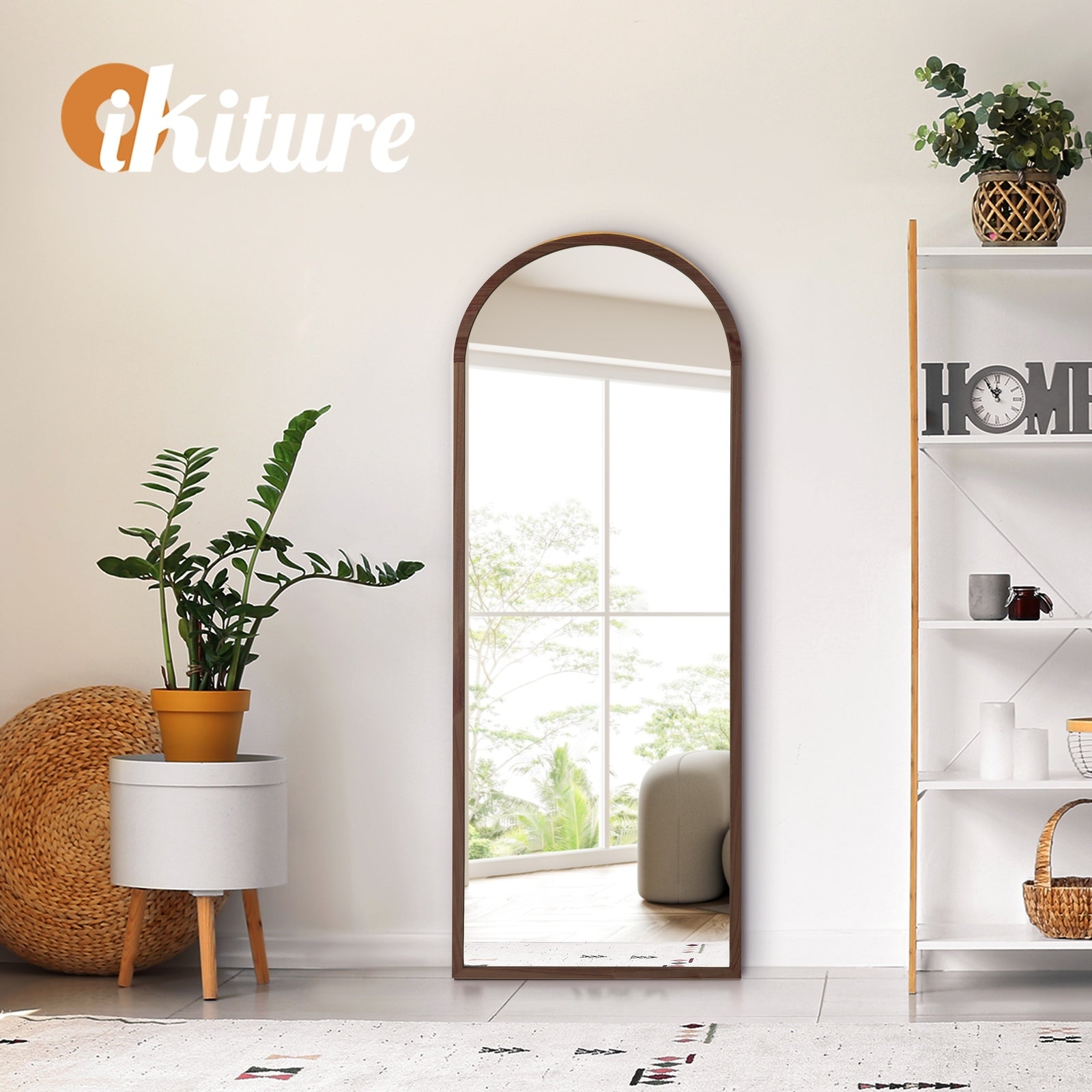 Oikiture Wooden Full Length Mirror 166x60cm Arched Dressing Floor Mirrors Brown - Sunyee