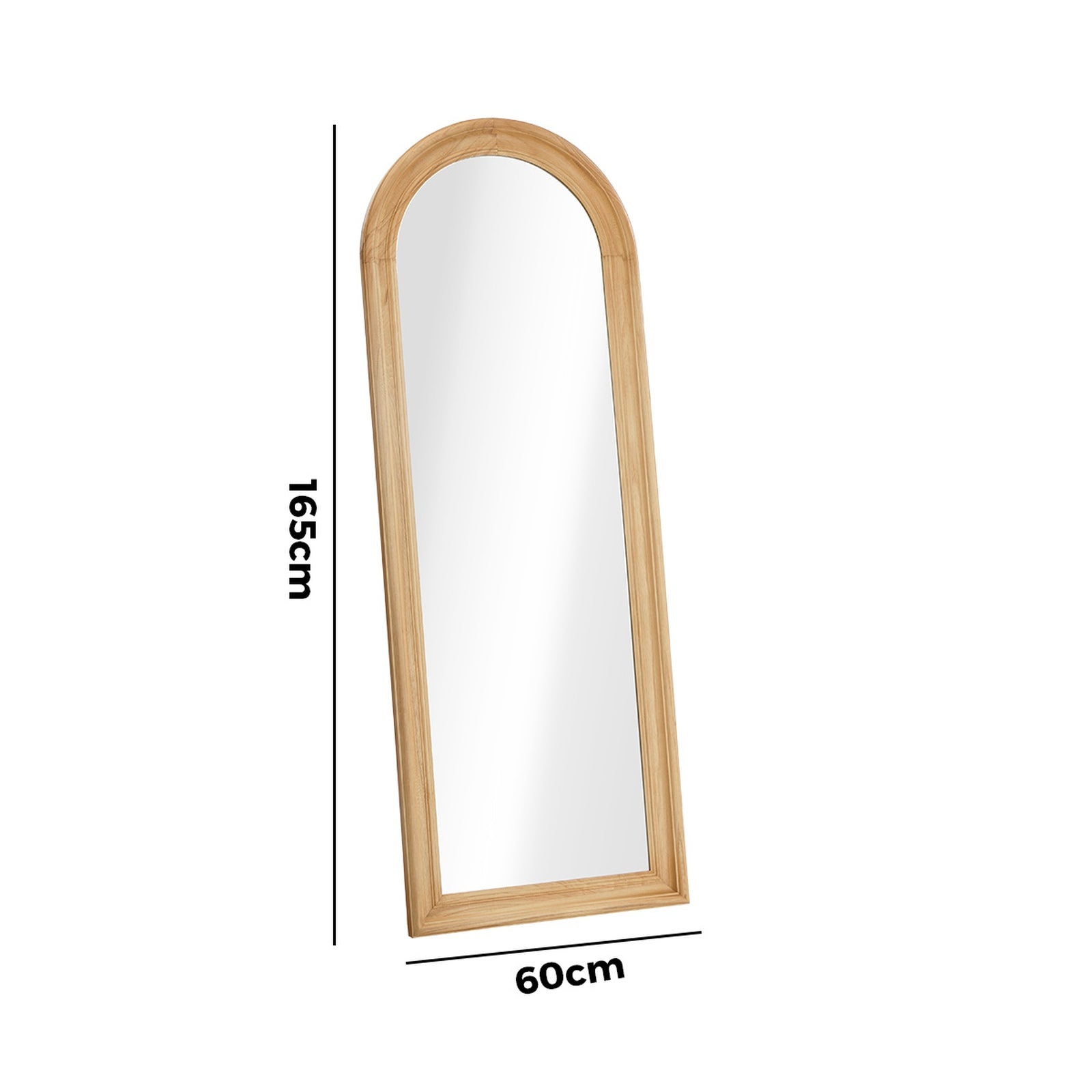 Oikiture Full Length Mirror Elegance Arch 165x60cm Natural Wood Floor Mirrors - Sunyee