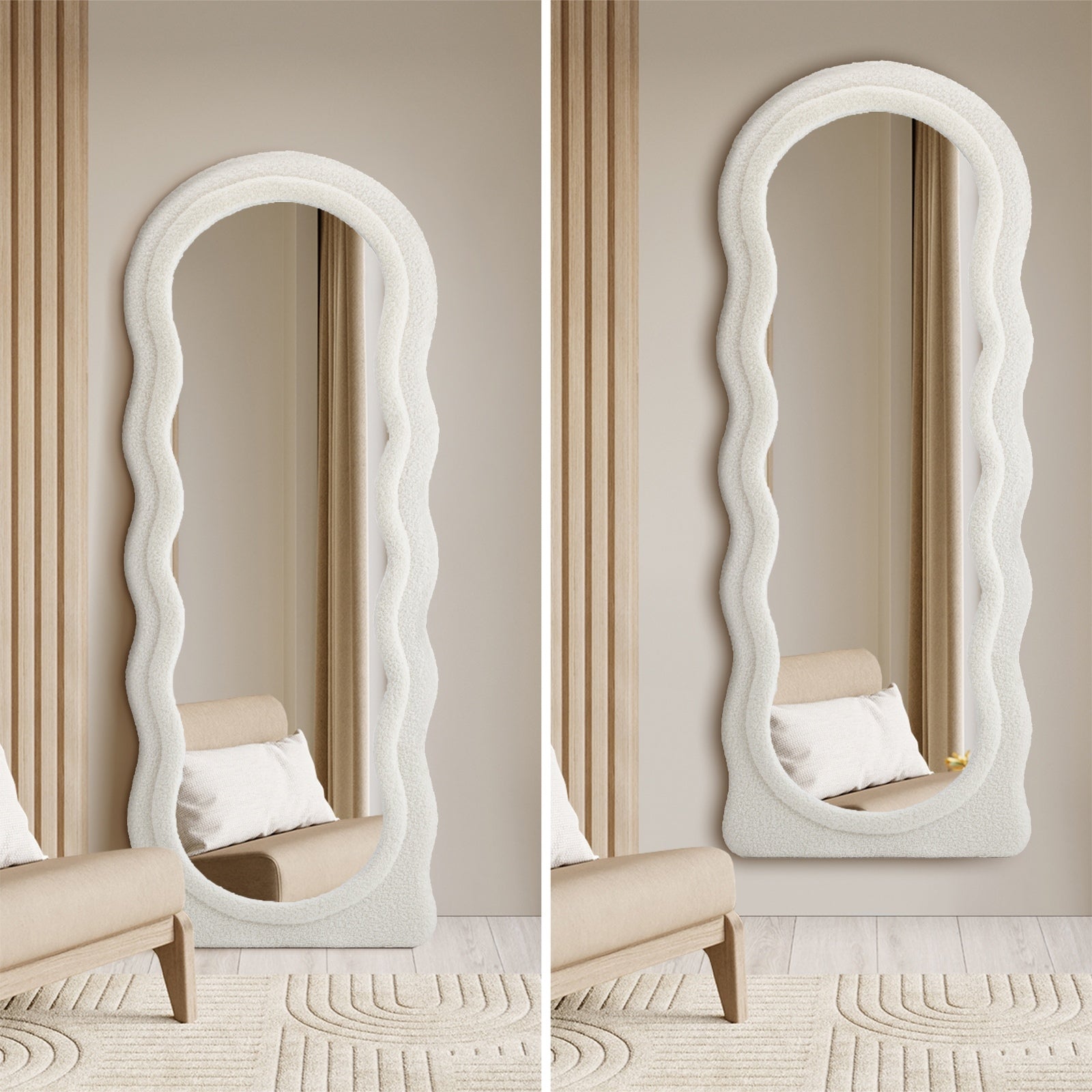 Oikiture Full Length Mirror 160cm Boucle Floor Standing Mirrors Dressing Makeup - Sunyee