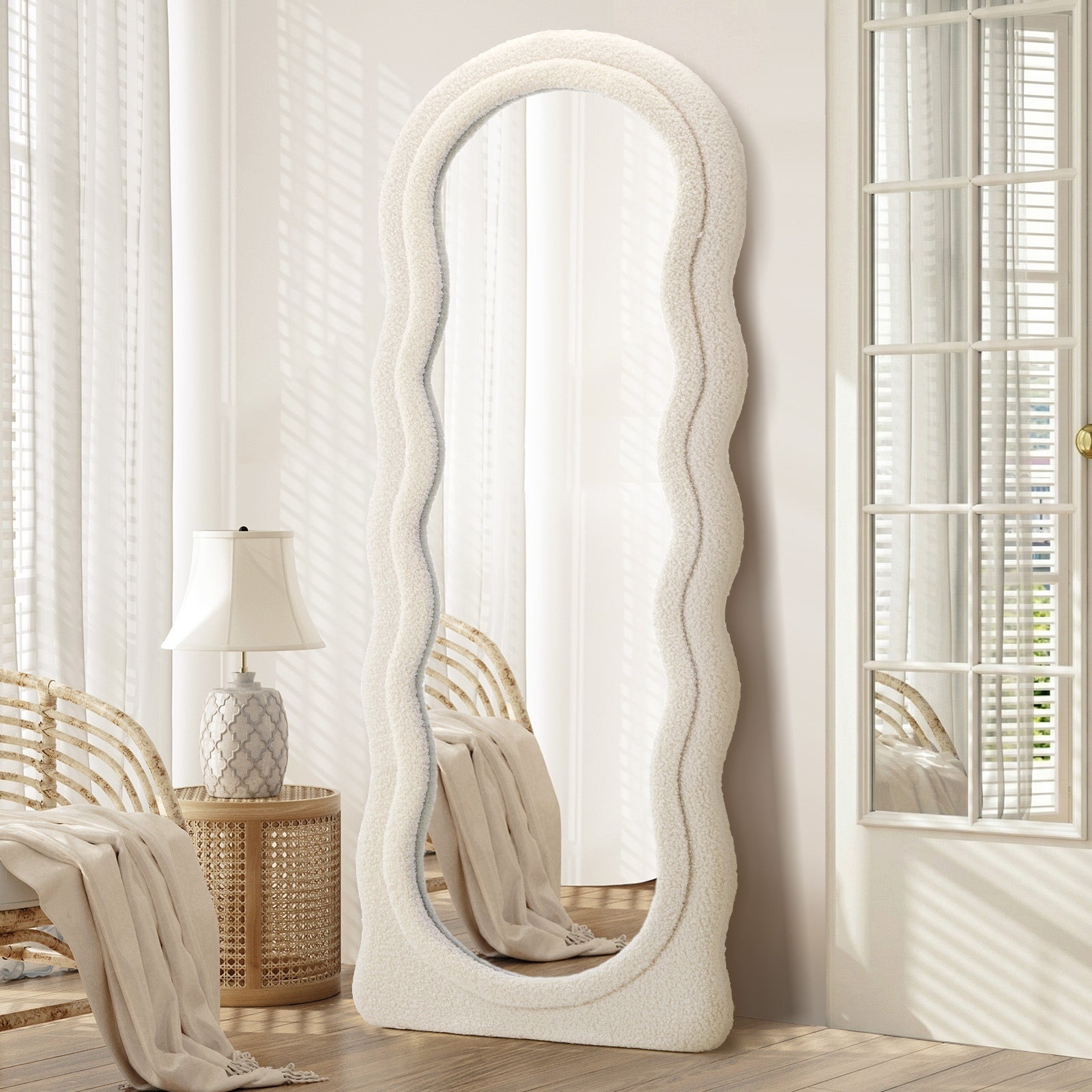 Oikiture Full Length Mirror 180cm Boucle Floor Standing Mirrors Dressing Makeup - Sunyee