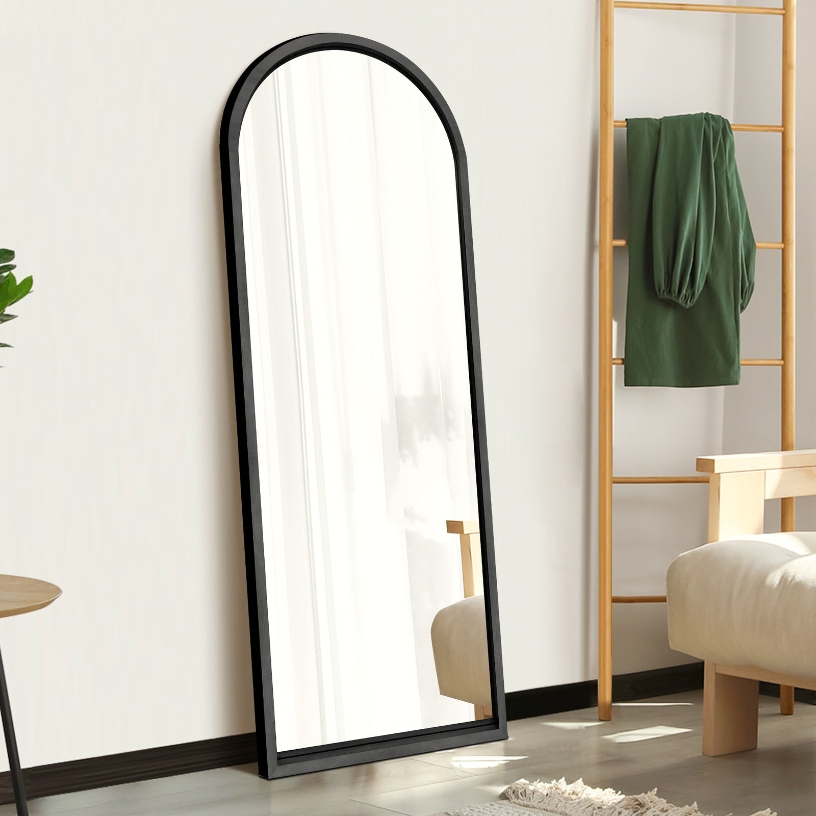 Oikiture Wooden Full Length Mirror 166x60cm Arched Dressing Floor Mirrors Black - Sunyee