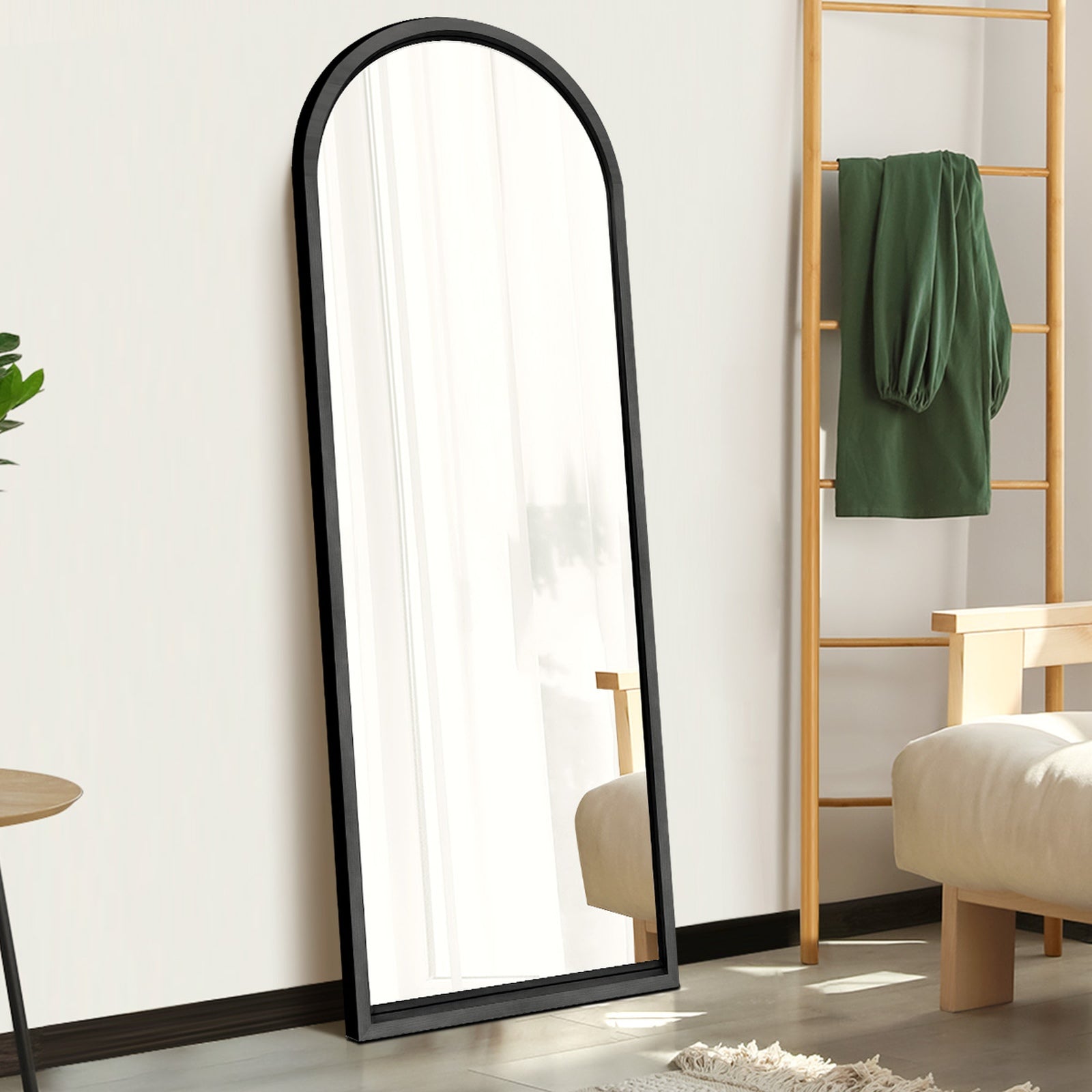 Oikiture Wooden Full Length Mirror 180x70cm Arched Dressing Floor Mirrors Black - Sunyee