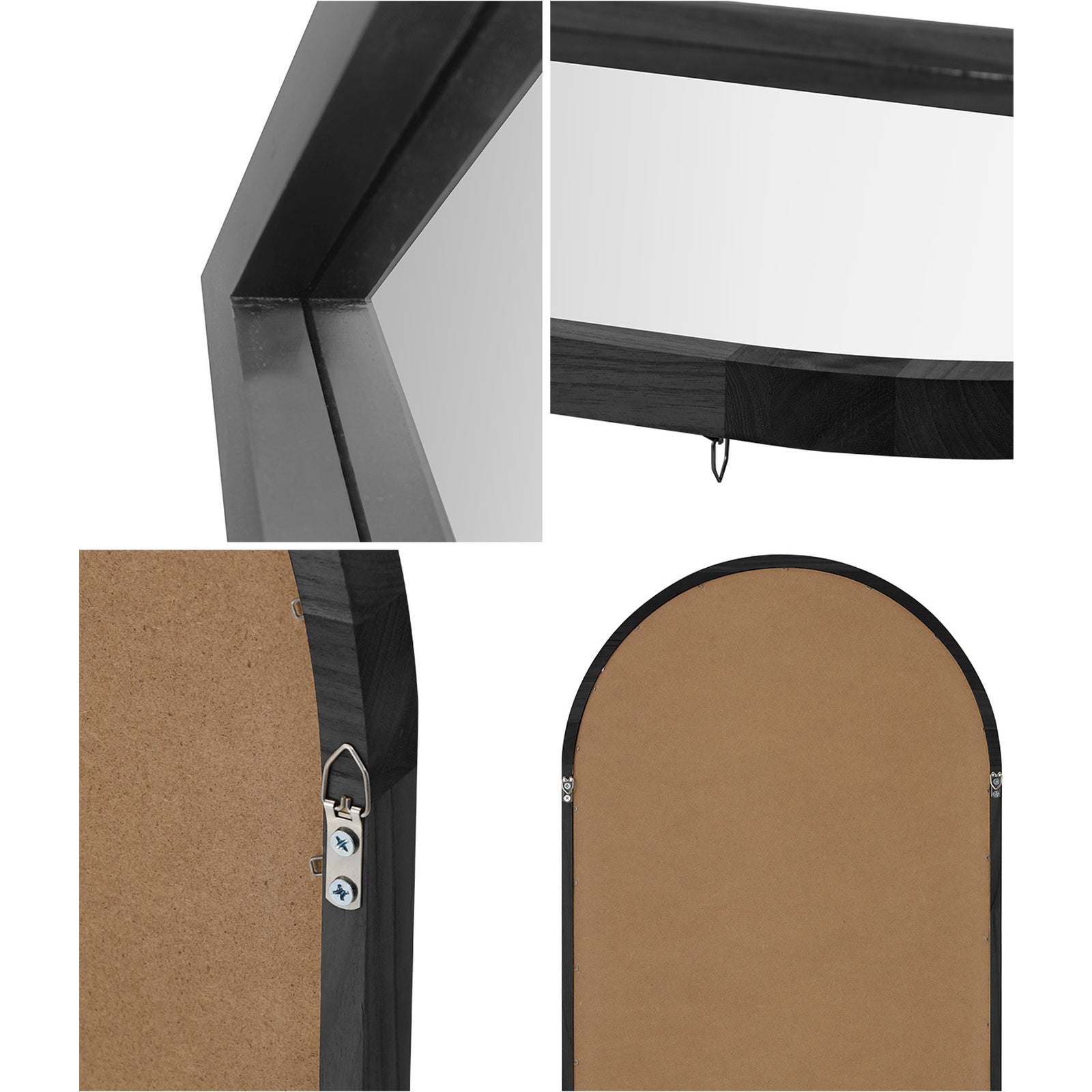 Oikiture Wooden Full Length Mirror 180x70cm Arched Dressing Floor Mirrors Black - Sunyee