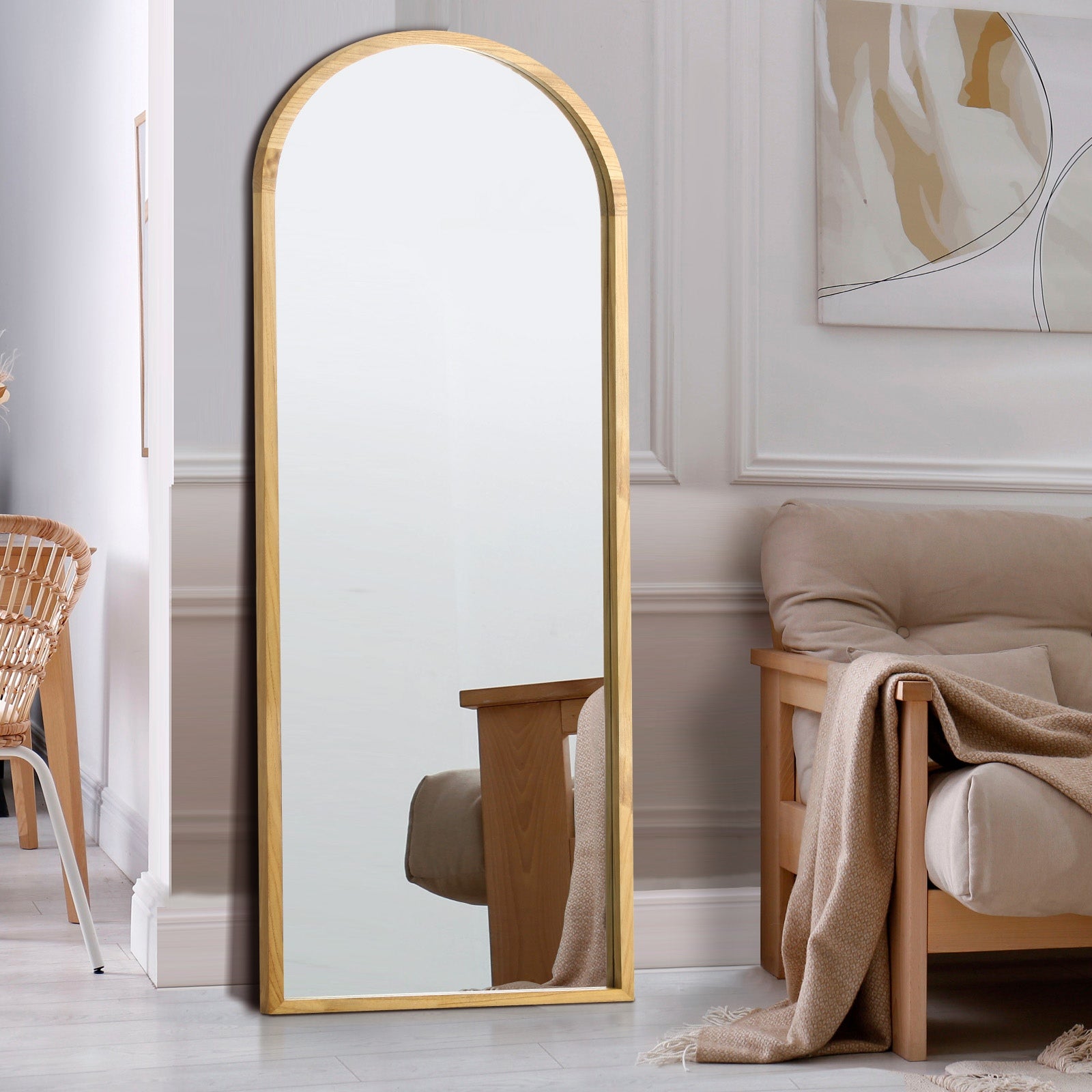 Oikiture Wooden Full Length Mirror 180x70cm Arched Dressing Floor Mirrors - Sunyee