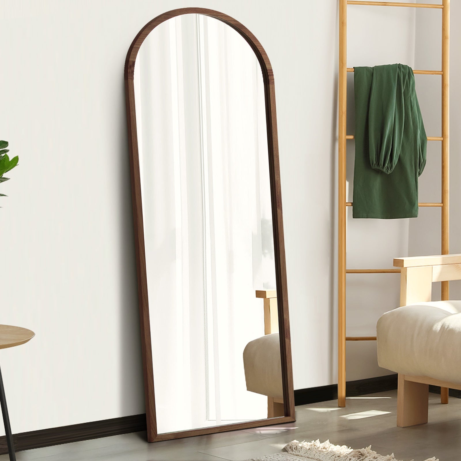 Oikiture Wooden Full Length Mirror 180x70cm Arched Dressing Floor Mirrors Brown - Sunyee