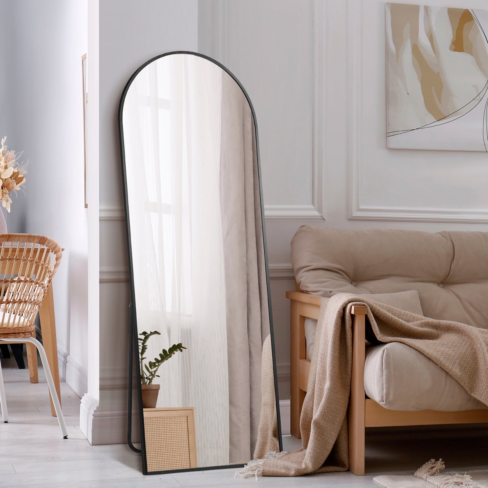 Oikiture Full Length Mirror Arched Dressing Floor Mirrors Free Standing Black - Sunyee