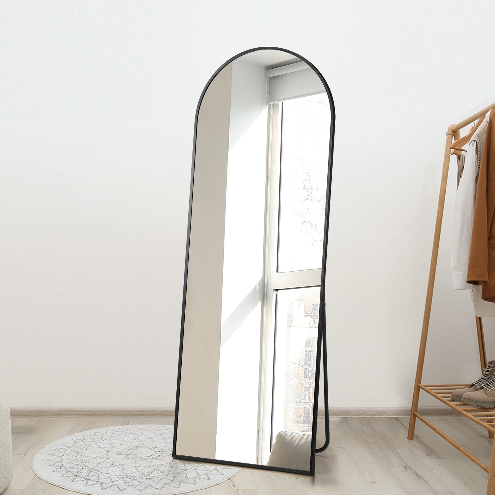 Oikiture Full Length Mirror Arched Dressing Floor Mirrors Free Standing Black - Sunyee