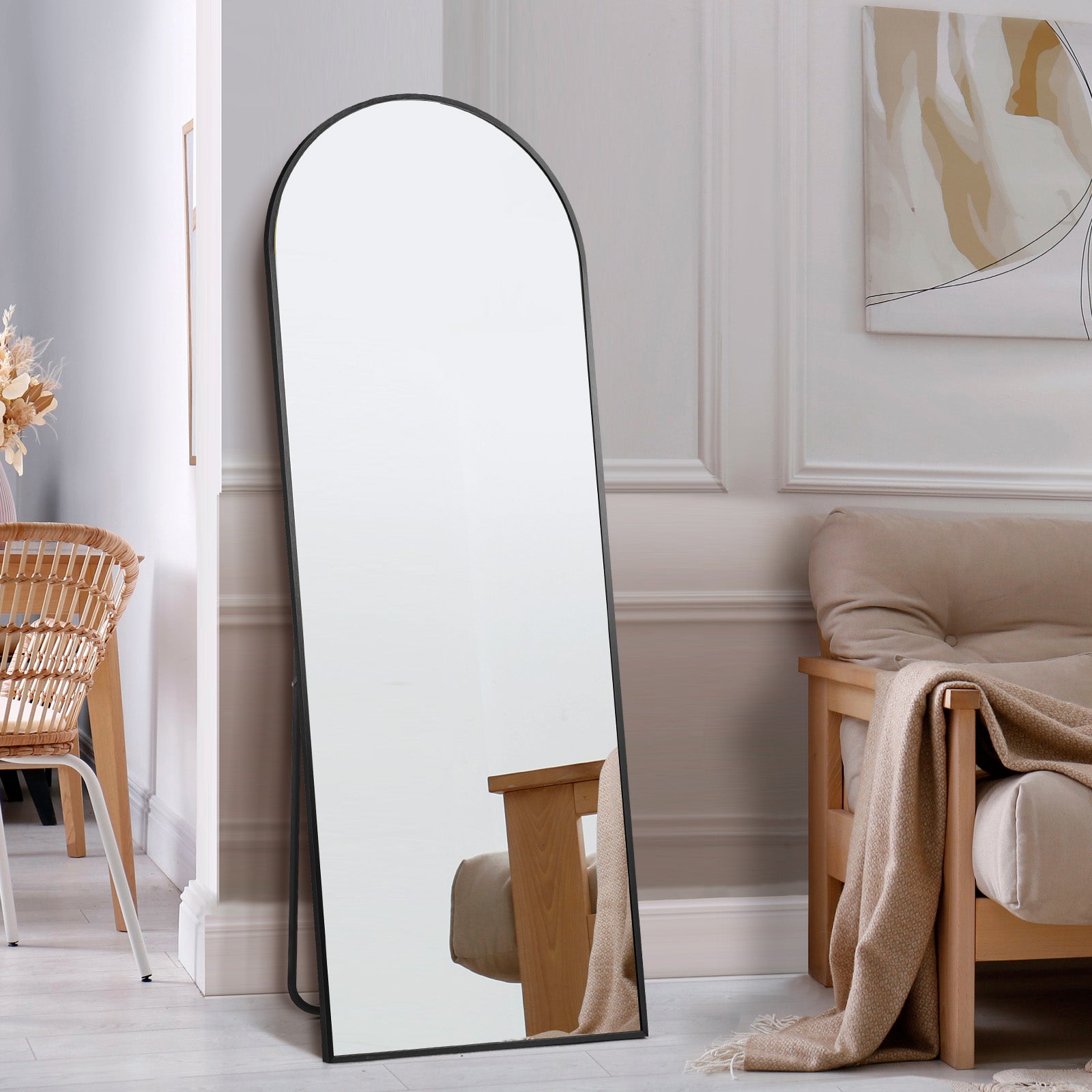Oikiture Full Length Mirror Arched Dressing Floor Mirrors Free Standing Black - Sunyee