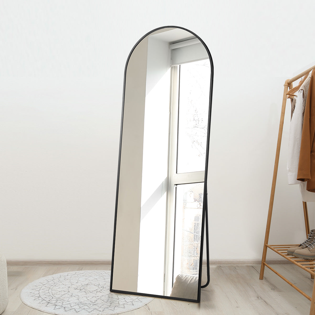 Oikiture Full Length Mirror Arched Dressing Floor Mirrors Free Standing Black - Sunyee