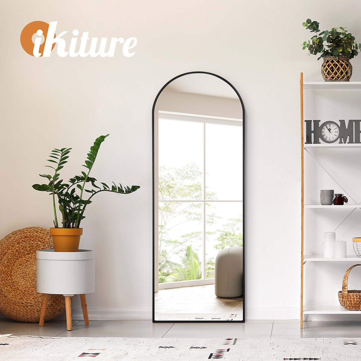 Oikiture Full Length Mirror Arched Dressing Floor Mirrors Free Standing Black - Sunyee